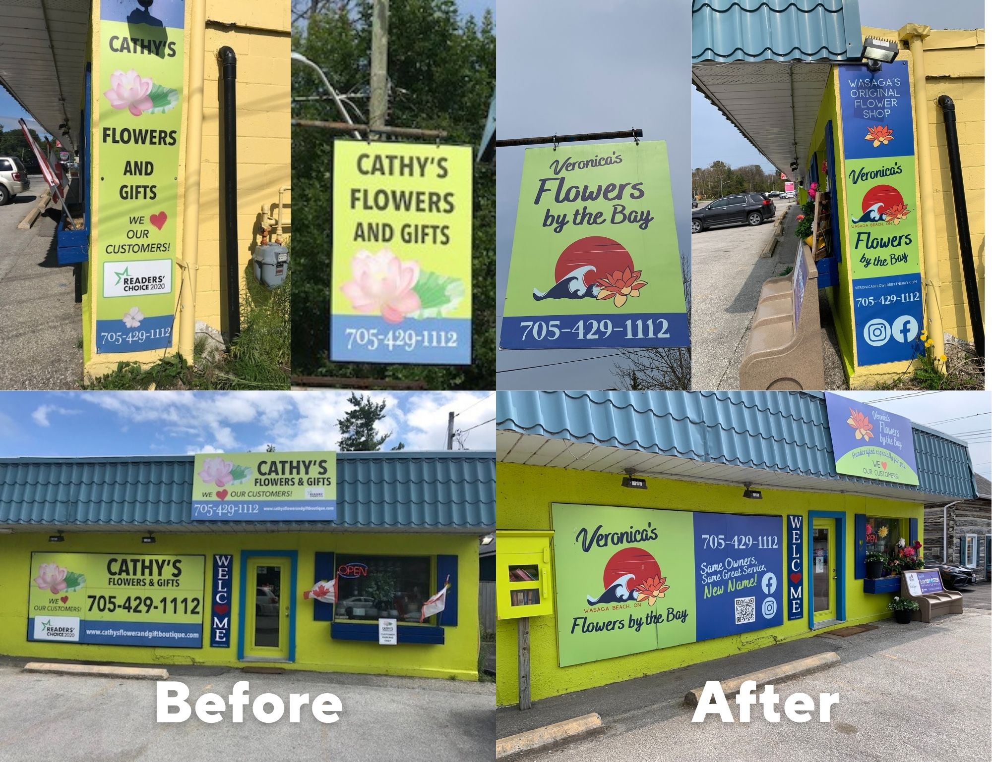 multiple images of Veronica's Flowers by the Bay before and after