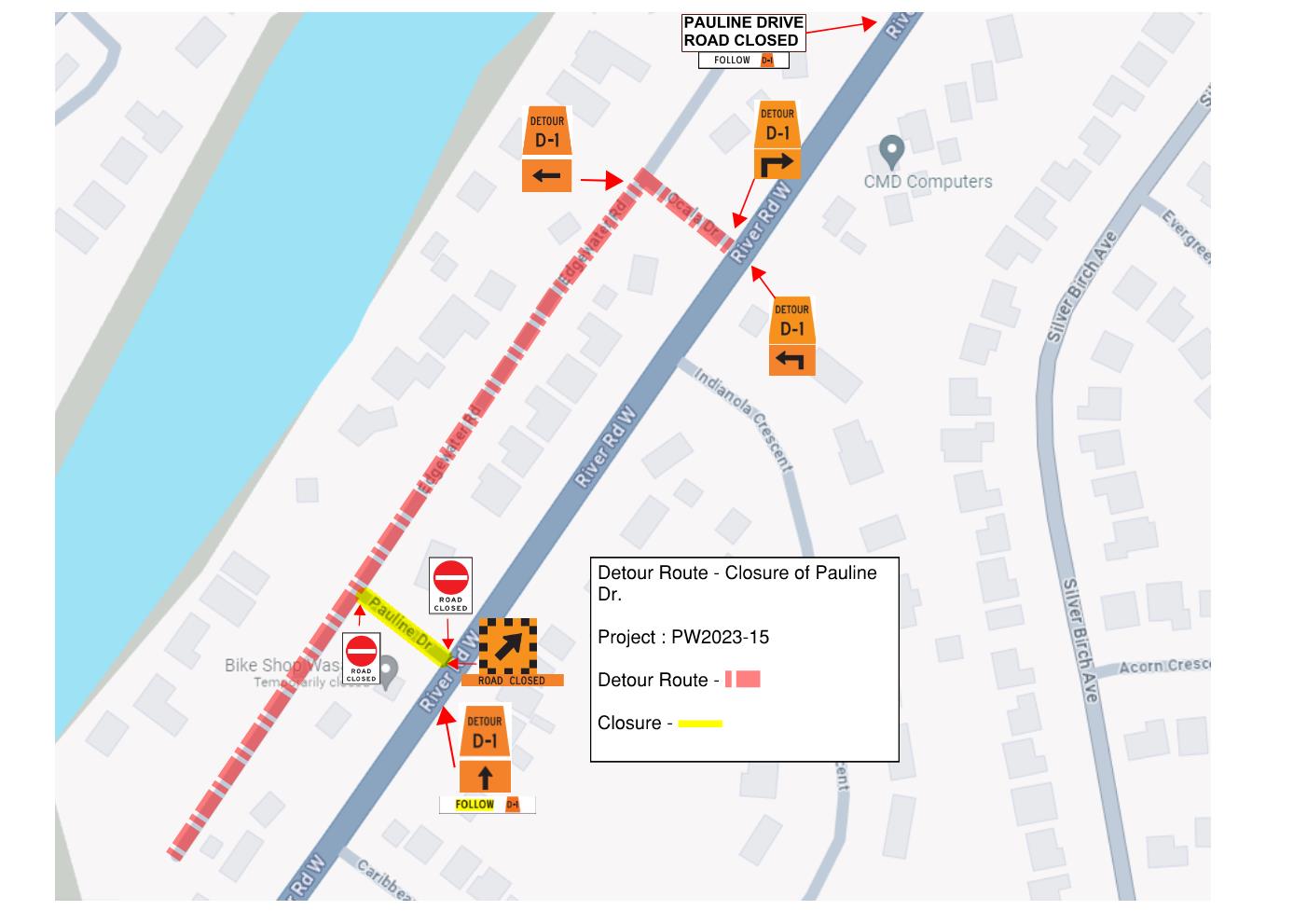 Pauline Drive - Road Closure - Detour Map image