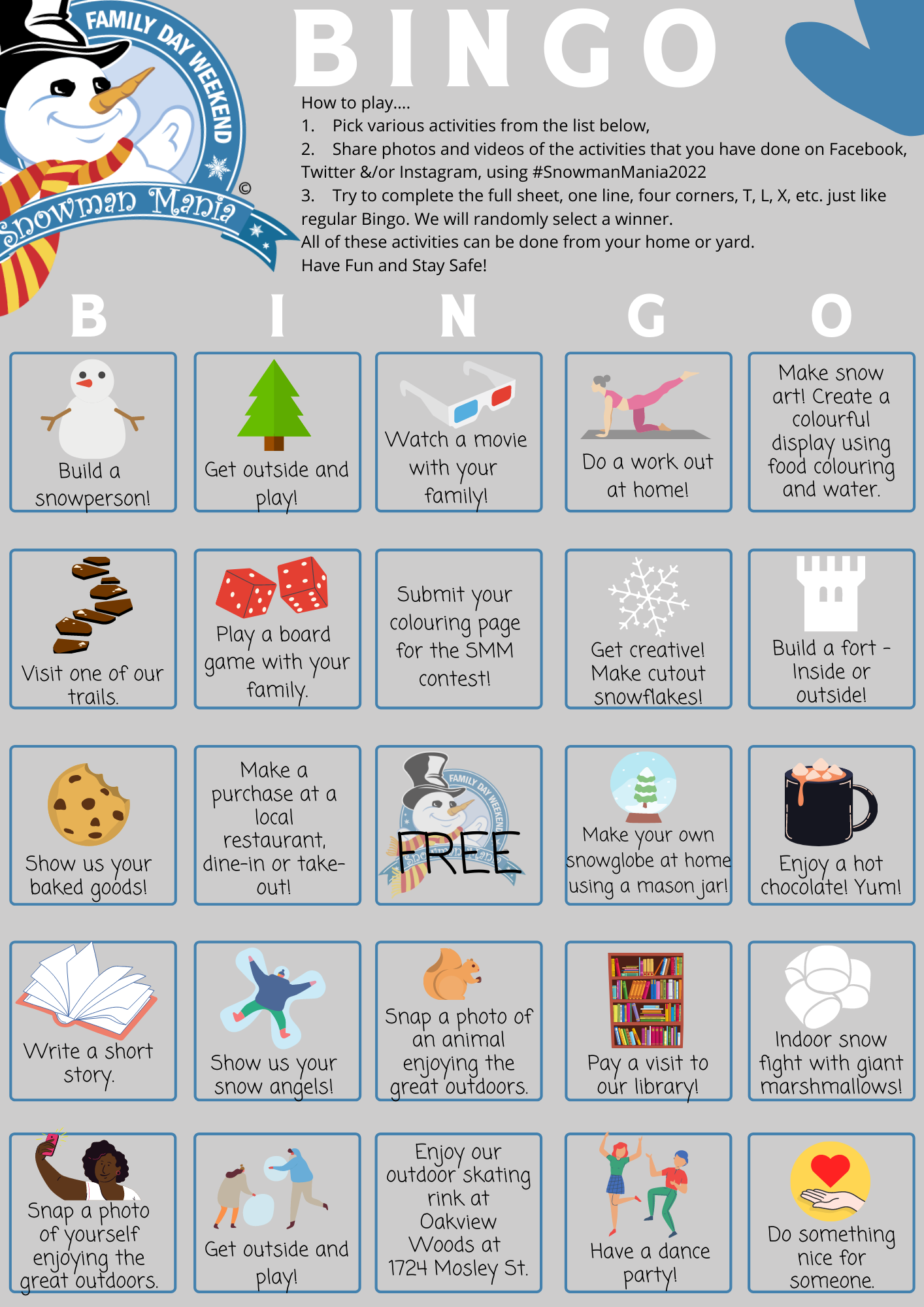 Snowman Mania Bingo Card