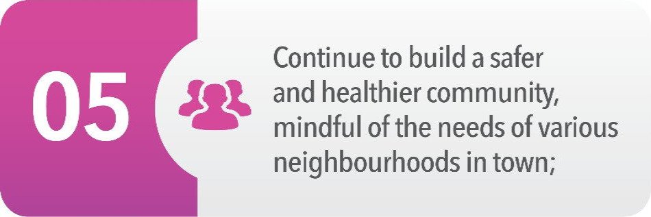 Continue to build a safer and healthier community, mindful of the needs of various neighbourhoods in town