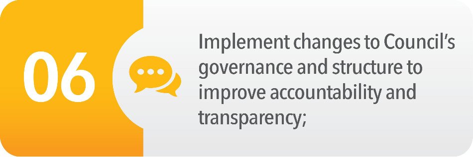 Implement changes to council’s governance and structure to improve accountability and transparency
