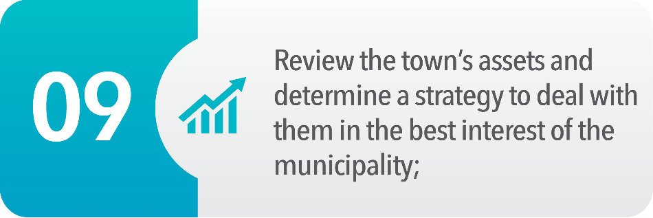 Review the town’s assets and determine a strategy to deal with them in the best interest of the municipality